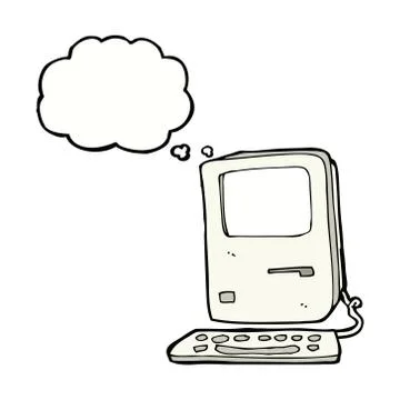 Cartoon old computer with thought bubble 스톡 일러스트