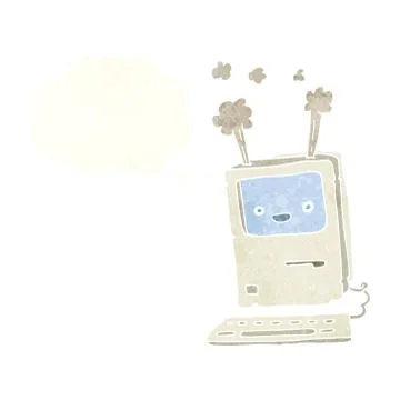 Cartoon old computer with thought bubble Illustrazione stock