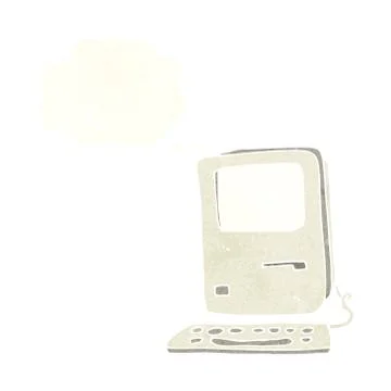 Cartoon old computer with thought bubble Stock Illustration