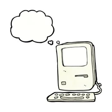 Cartoon old computer with thought bubble Stock Illustration