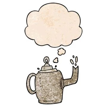 Cartoon old kettle and thought bubble in grunge texture pattern style Stock Illustration