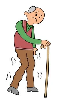 Cartoon old man has a cane he can hardly walk, vector illustration Stock Illustration