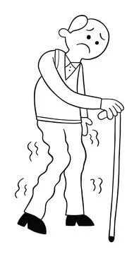 Cartoon old man has a cane he can hardly walk, vector illustration Stock Illustration