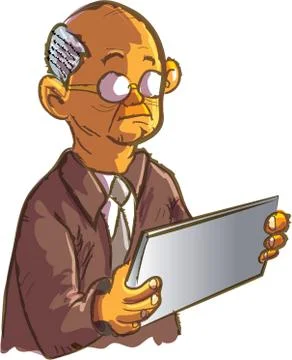 Cartoon old man using an ipad Stock Illustration
