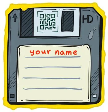 Cartoon old setup boot floppy disk with QR code Stock Illustration