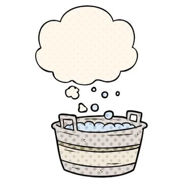Cartoon old tin bath and thought bubble in comic book style Stock Illustration