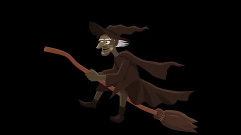 Cartoon Old Witch Flying On Broom. Hallo... | Stock Video | Pond5