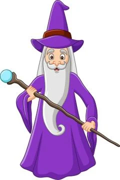 Cartoon old wizard holding magic stick Stock Illustration