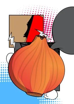 Cartoon Onion, comic book vegetable. Retro vector comics pop art design. Stock Illustration