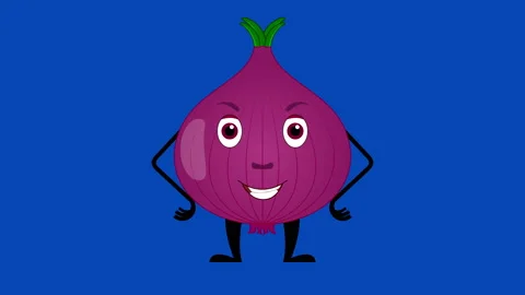Cartoon onion talking loop on the blue screen. Vegetable animation. Stockbeeldmateriaal 173596250