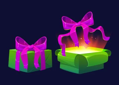 Cartoon open and closed gift box, magic present Stock Illustration