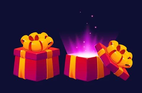 Cartoon open magic gift box, Christmas present Stock Illustration