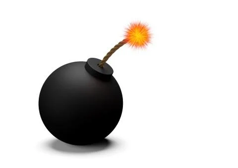 Cartoon or comic bomb with lit fuse over white background, threat, risk or da イラスト素材