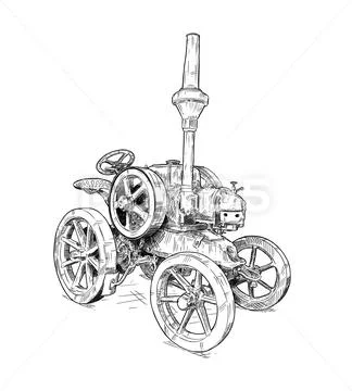 Cartoon or Comic Style Digital Drawing of Old Vintage Tractor Stock Illustration