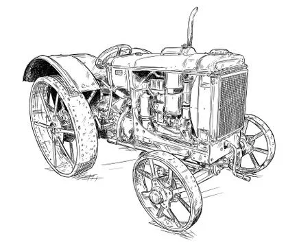 Cartoon or Comic Style Drawing of Old or Vintage Tractor Stock Illustration