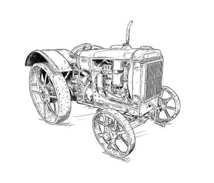 Cartoon or Comic Style Drawing of Old or Vintage Tractor Stock Illustration