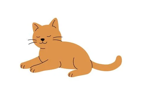 Cartoon orange cat lying down with closed eyes. Flat vector illustration of Illustrazione stock