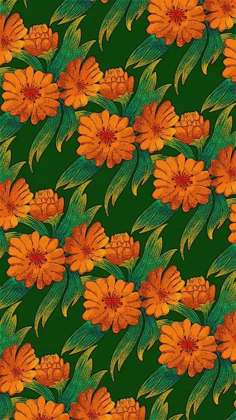 Cartoon orange flower pattern on green background Stock Footage 328996667