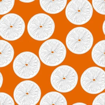 Cartoon orange slices seamless pattern in black and white Stock Illustration