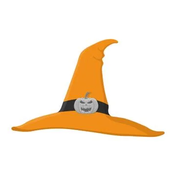 Cartoon orange witch hat with pumpkin isolated on white background. Children  Stock Illustration