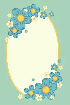 Cartoon ornate oval daisy flower frame with copyspace Stock Illustration