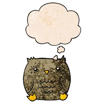Cartoon owl and thought bubble in grunge texture pattern style Illustrazione stock