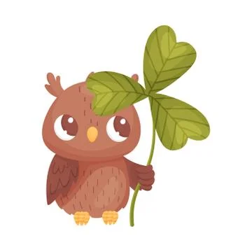 Cartoon owl with clover. Vector illustration on white background. Stock-Illustration