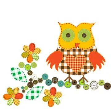 Cartoon owl in patchwork style Ilustración de archivo