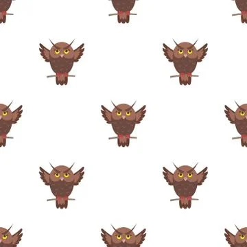 Cartoon Owl Seamless Pattern on White Vector Stock Illustration
