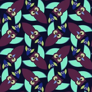 Cartoon owl seamless repeat pattern illustration Foto stock