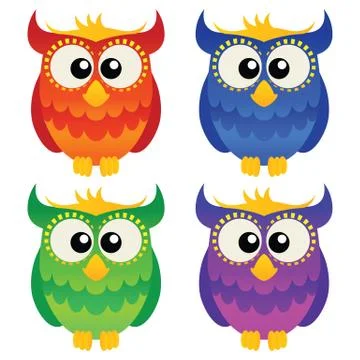 Cartoon owl set Stock-Illustration