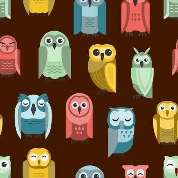 Cartoon owl vector seamless pattern Illustrazione stock