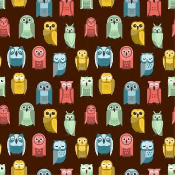 Cartoon owl vector seamless pattern Stock Illustration