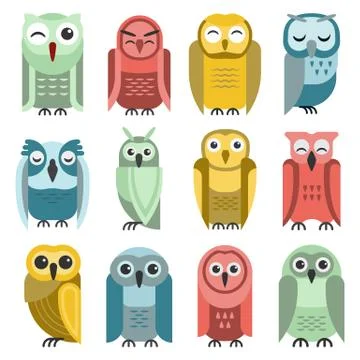 Cartoon owl vector set Stock Illustration