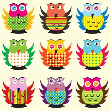 Cartoon owls set Stock Illustration