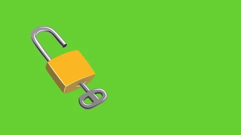 Cartoon Padlock Unlocking with Key Security Unlock Animation Stock Footage 331550840