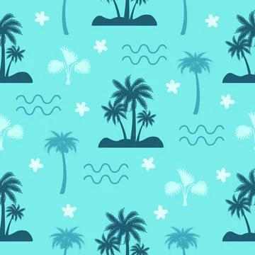 Cartoon palm tree seamless pattern. Summertime abstract fabric print, beach rest Stock Illustration