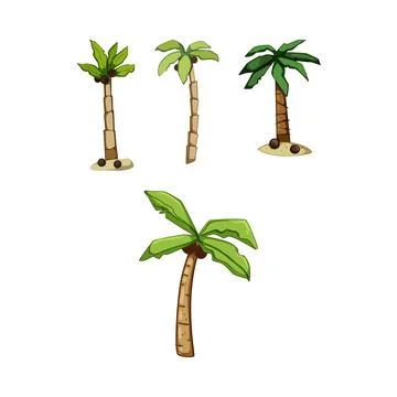 Cartoon palm trees featuring green leaves and coconuts Ilustración de archivo