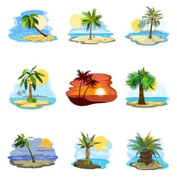 Cartoon palm trees set Stock Illustration