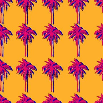 Cartoon palm trees with stereo effect seamless pattern template Stock Illustration