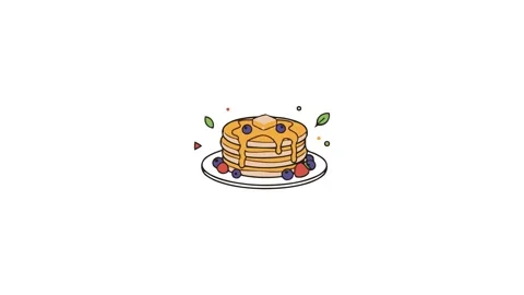 Cartoon Pancake Stack Icon Animation with Berries on White Background 库存影片 348179905