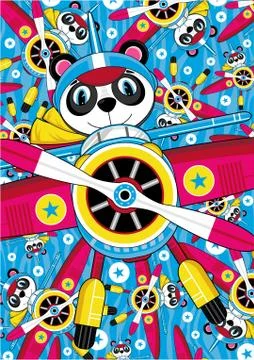 Cartoon Panda Bear Pilot and Plane Stock Illustration