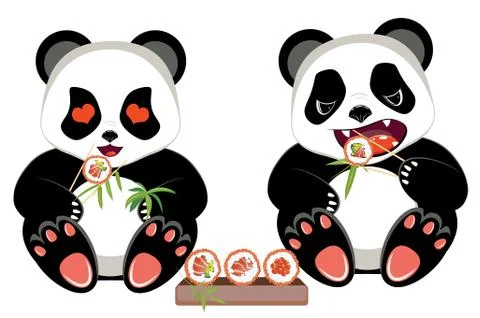 Cartoon panda with sushi Illustrazione stock
