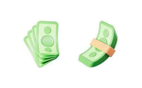 Cartoon paper bills stack, flying banknotes, 3d rendering. Stock Illustration