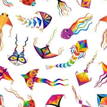 Cartoon paper kites seamless pattern for summer Stock Illustration