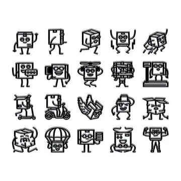 Cartoon parcel characters expressing various delivery emotions Illustrazione stock