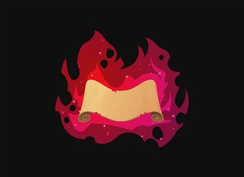 Cartoon parchment roll in red fire flame, vector hot vintage expanded paper Illustration