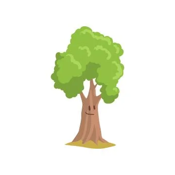 Cartoon park tree with smiling face expression. Forest plant. Natural landscape Ilustração Stock