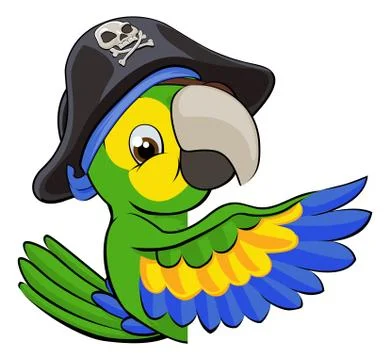 Cartoon Parrot in Pirate Hat Stock Illustration