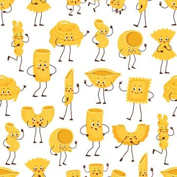 Cartoon pasta characters seamless pattern Stock Illustration